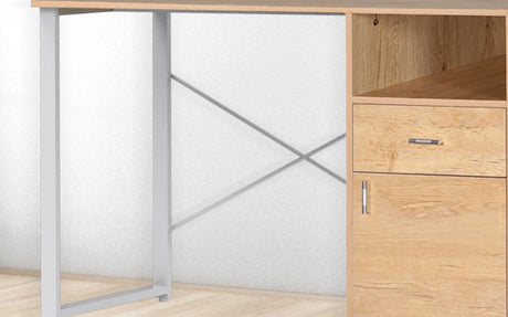 Escritorio Rectangular Madera/Acero/PVC Beige Madera Base Blanca Xtech