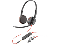 Auriculares estéreo Poly Blackwire 3225 USB-C, con micrófono y adaptador USB-A – 8X229A6