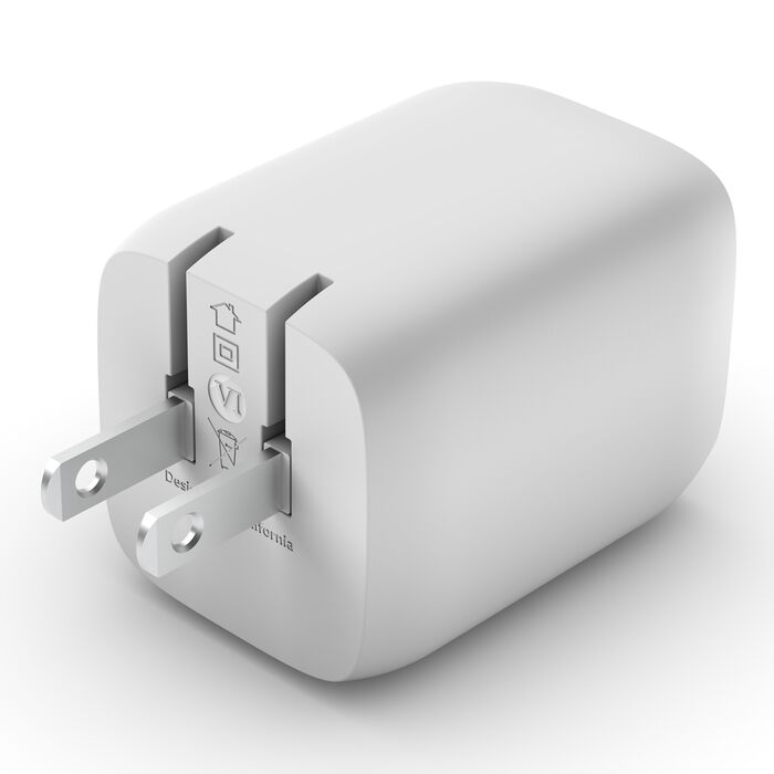 Adaptador de Corriente Belkin WCH013dqWH PPS + GaN 65W 2 Puertos USB-C Blanco