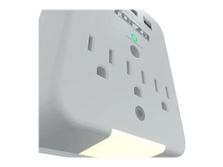 Protector de Sobretensiones Forza FWT‑331USBC – 3 Tomas – USB Tipo A + C – 125V – Luz Nocturna Automática