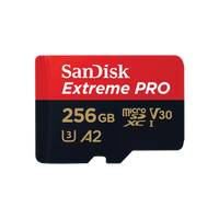 Tarjeta de Memoria Flash microSDXC SanDisk Extreme Pro 256GB A2 V30 UHS-I U3 Class 10 con Adaptador