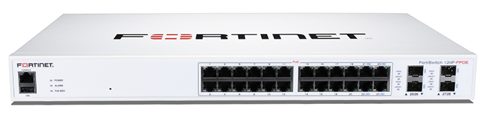 Conmutador Fortinet FortiSwitch 124F-FPOE – 24 Puertos Gigabit PoE+ + 4 SFP+, FS-124F-FPOE