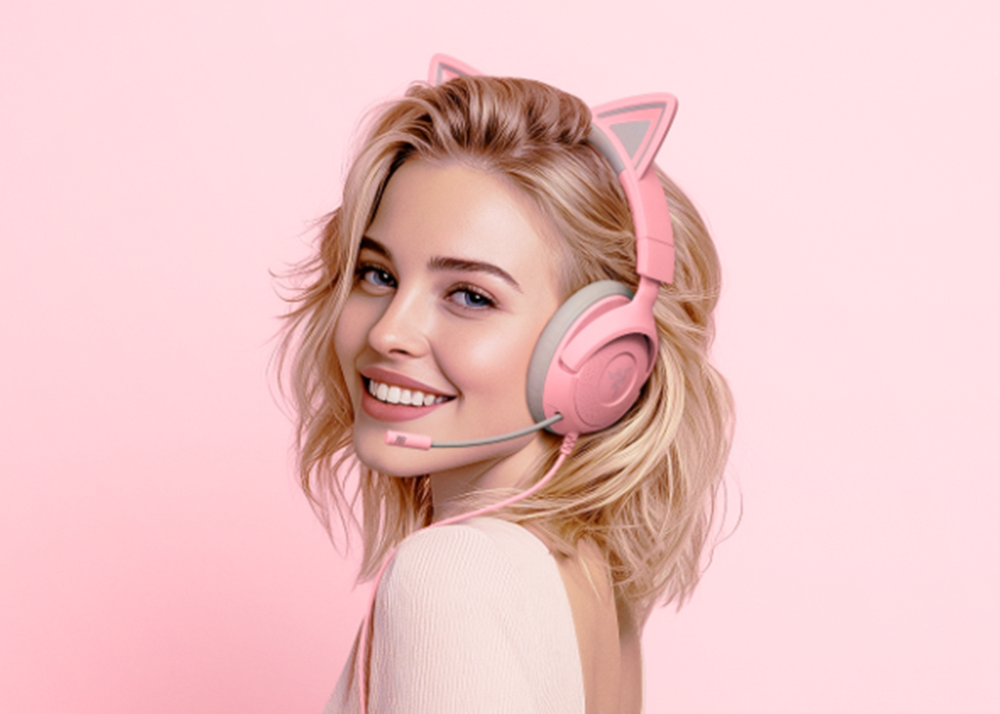 Headset gaming – Razer Kraken Kitty V3 X Quartz – Chroma RGB – Micrófono cardioide – Sonido envolvente – USB