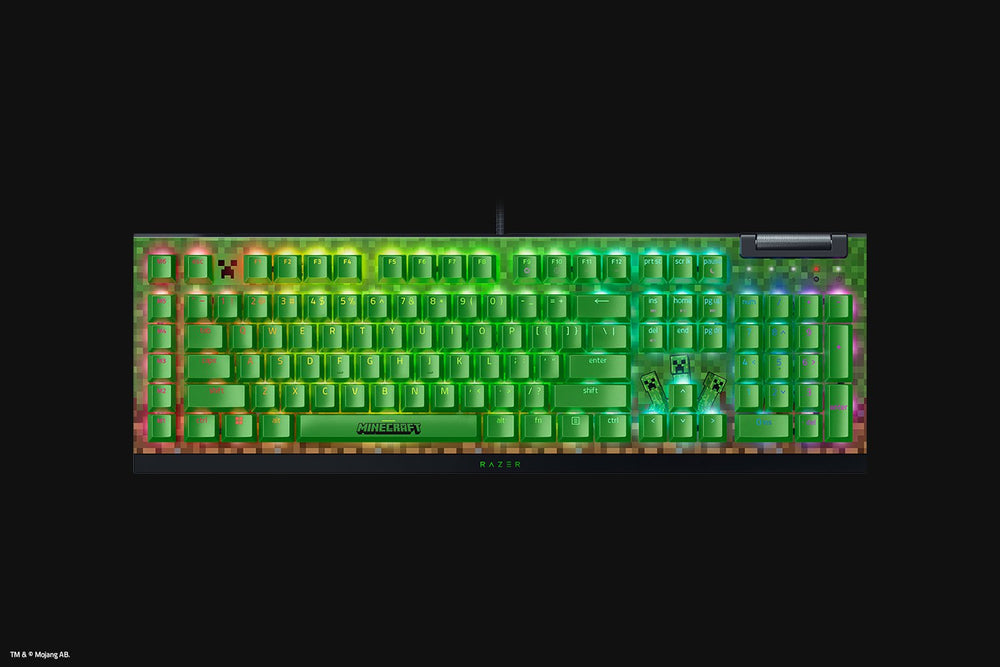 Teclado Mecánico Gaming Razer BlackWidow V4 X – Minecraft Edition / RGB / Switch Verde o Amarillo