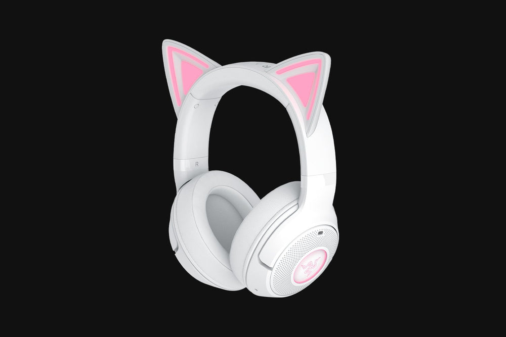 Audífonos Razer Kraken BT Kitty V2 Blancos con micrófonos y orejas de gato