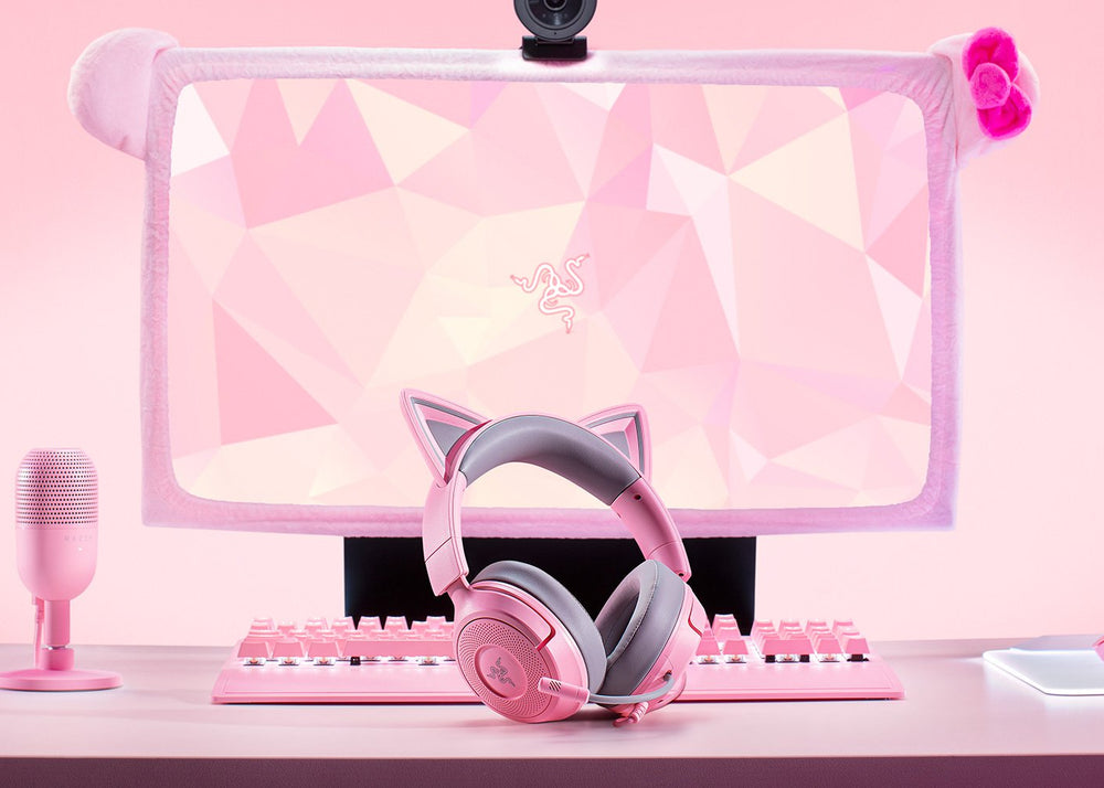 Headset gaming – Razer Kraken Kitty V3 X Quartz – Chroma RGB – Micrófono cardioide – Sonido envolvente – USB