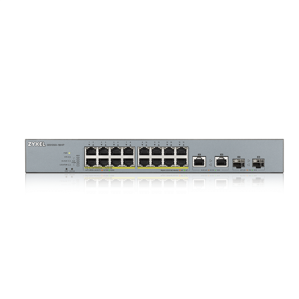 Switch Gigabit PoE+ Inteligente 16 Puertos + 2 SFP ZyXEL GS1350-18HP