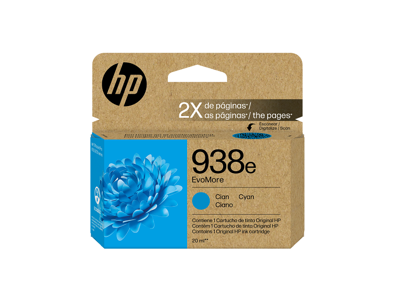 Cartucho de tinta – HP EvoMore 938e – Cian – Alta capacidad – 1650 páginas – Original HP (4S6X9PL)