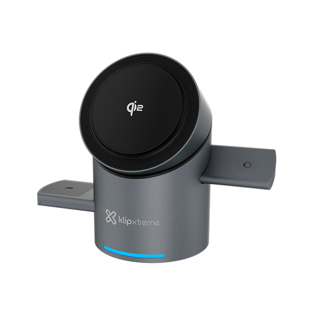 Estación de Carga Inalámbrica Klip Xtreme KDC‑400 – 15W – 3‑en‑1 – Certificación Qi2 – Negro
