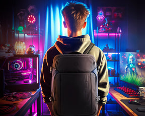 Mochila Primus Gaming PGB-300BK – 17" / Poliéster / Negro y Morado
