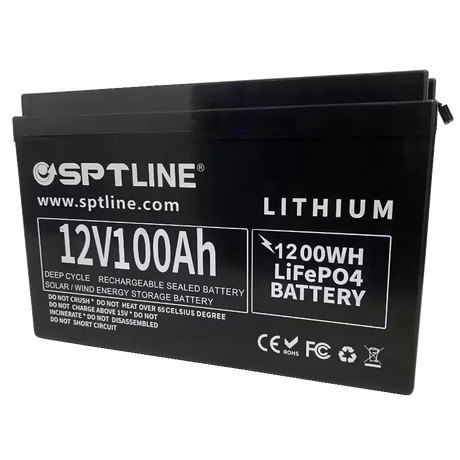 Batería de Litio SPTLINE LiFePO4 12V 100Ah – Larga Vida Útil – BMS Integrado – Panel Solar / UPS