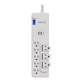 Regleta Forza con Protección – 8 Tomas (3 Giratorias) + 2 USB‑A / 1 USB‑C – 6ft – Blanco – 110/220V