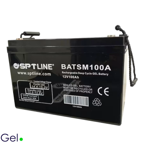 Batería de Gel SPTLINE 12V 100Ah (BATSM12V100AH) – Ciclo Profundo – Libre de Mantenimiento – Panel Solar / UPS