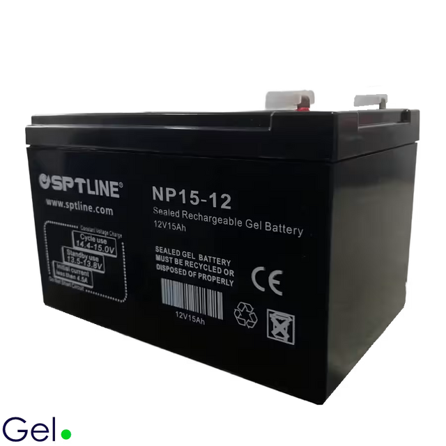 Batería de Gel SPTLINE 12V 15Ah – Sellada VRLA – Ciclo Profundo – Libre de Mantenimiento