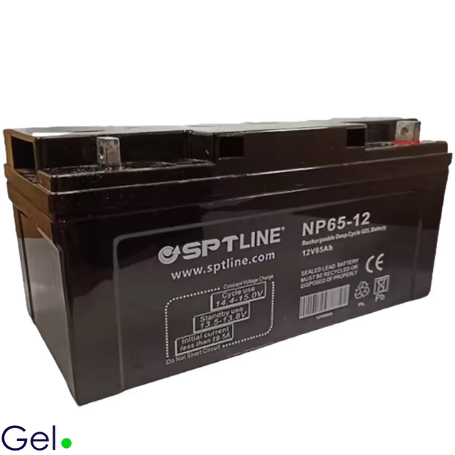 Batería de Gel SPTLINE 12V 65Ah – Ciclo Profundo – Sellada VRLA – Libre de Mantenimiento