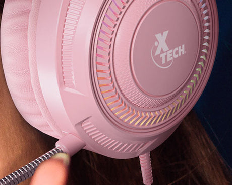 Auriculares Gaming Cableados Xtech Khione Rosados / LED / Micrófono / 40mm