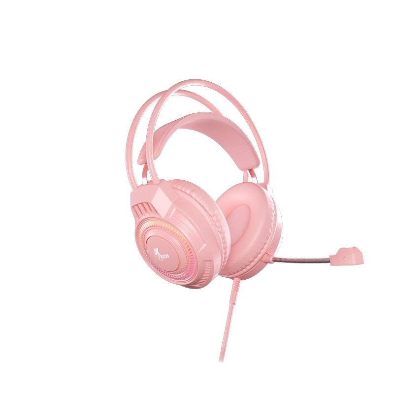 Auriculares Gaming Cableados Xtech Khione Rosados / LED / Micrófono / 40mm