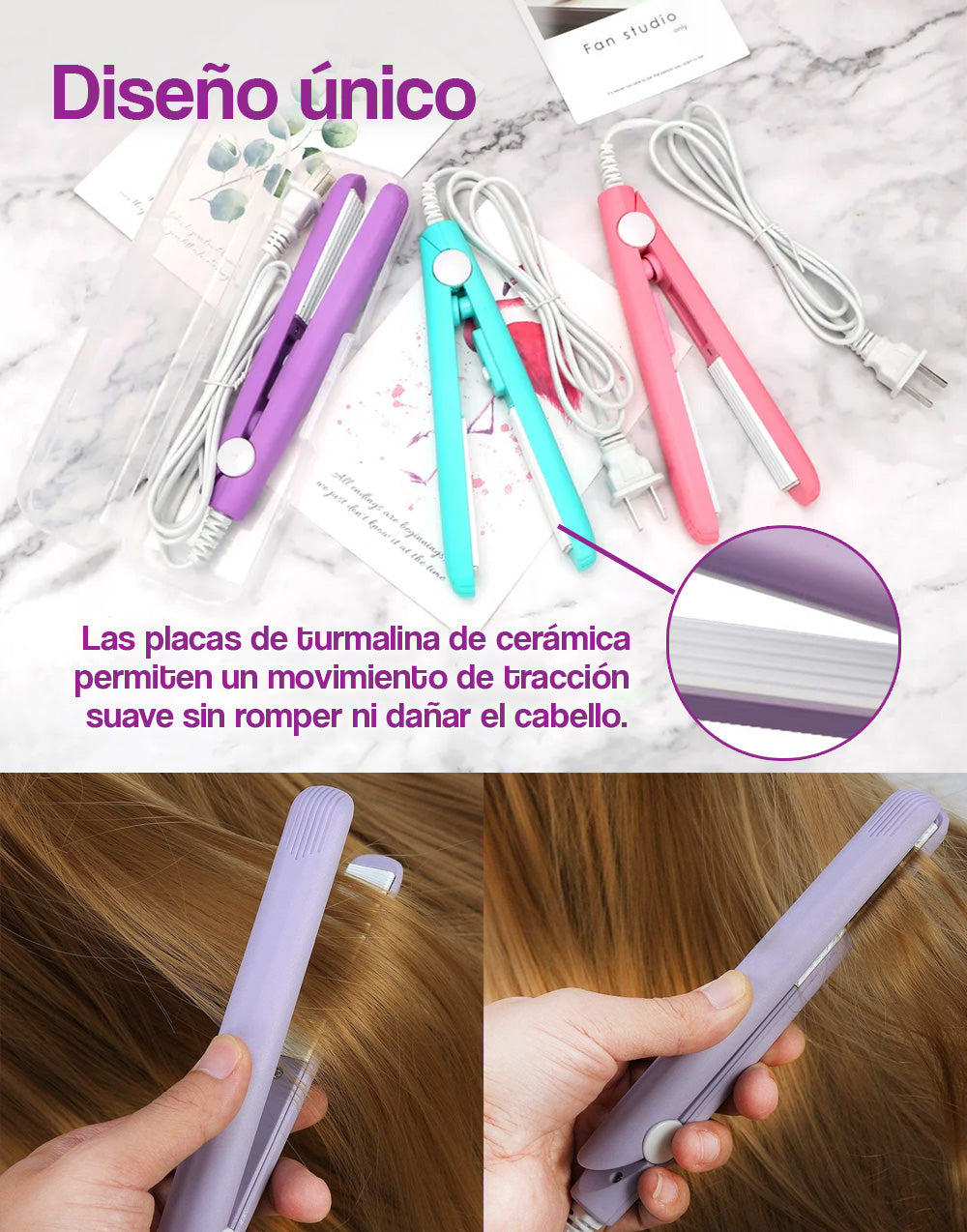 Mini plancha de cabello de cerámica portátil